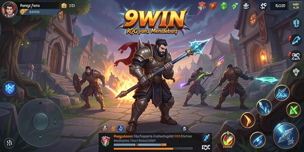 Screenshot utama 9WIN menunjukkan aksi pertempuran yang mendebarkan dalam dunia RPG.