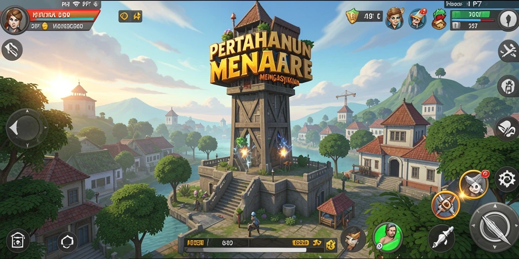 Tampilan gameplay PP7 dengan menara dan gelombang musuh yang intens.