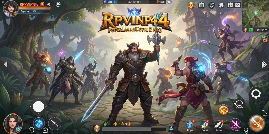 Screenshot gameplay RPVIP4 menampilkan pertarungan epik dengan karakter yang beraksi.