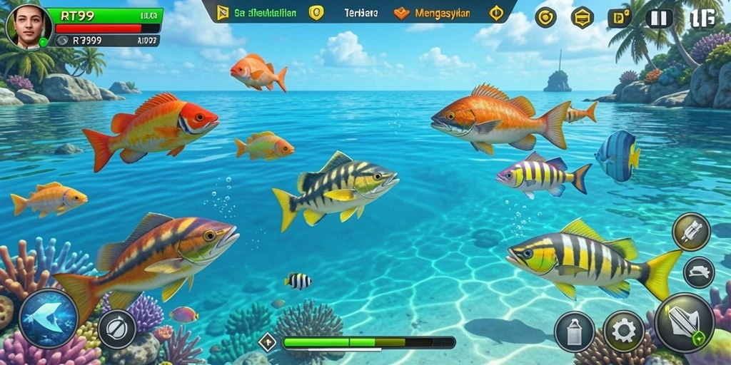Tampilan gameplay seru dalam permainan Tembak Ikan RT99.