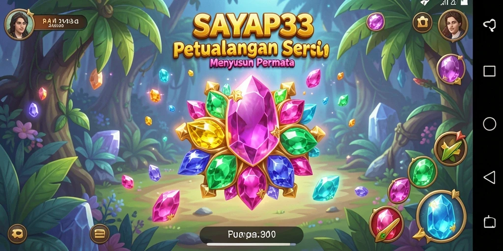 Menampilkan gameplay seru dari SAYAP33 dengan berbagai permata berwarna.