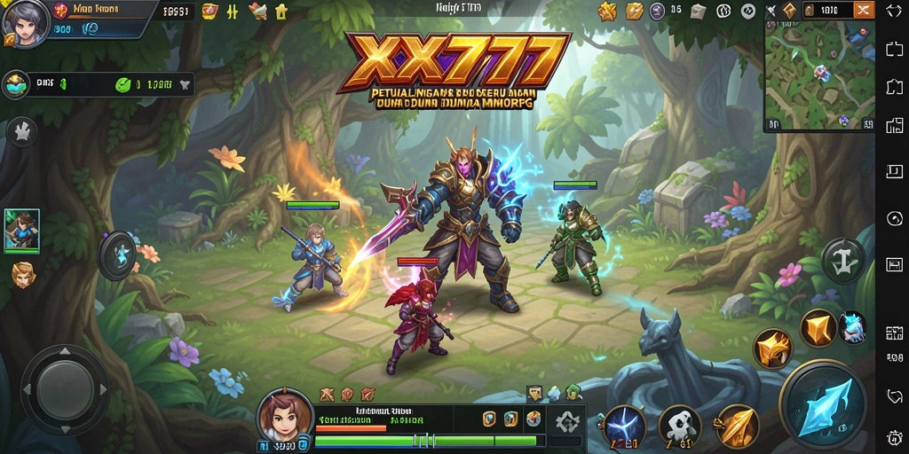 Screenshot gameplay XXX777 menampilkan pertarungan seru di dunia MMORPG.